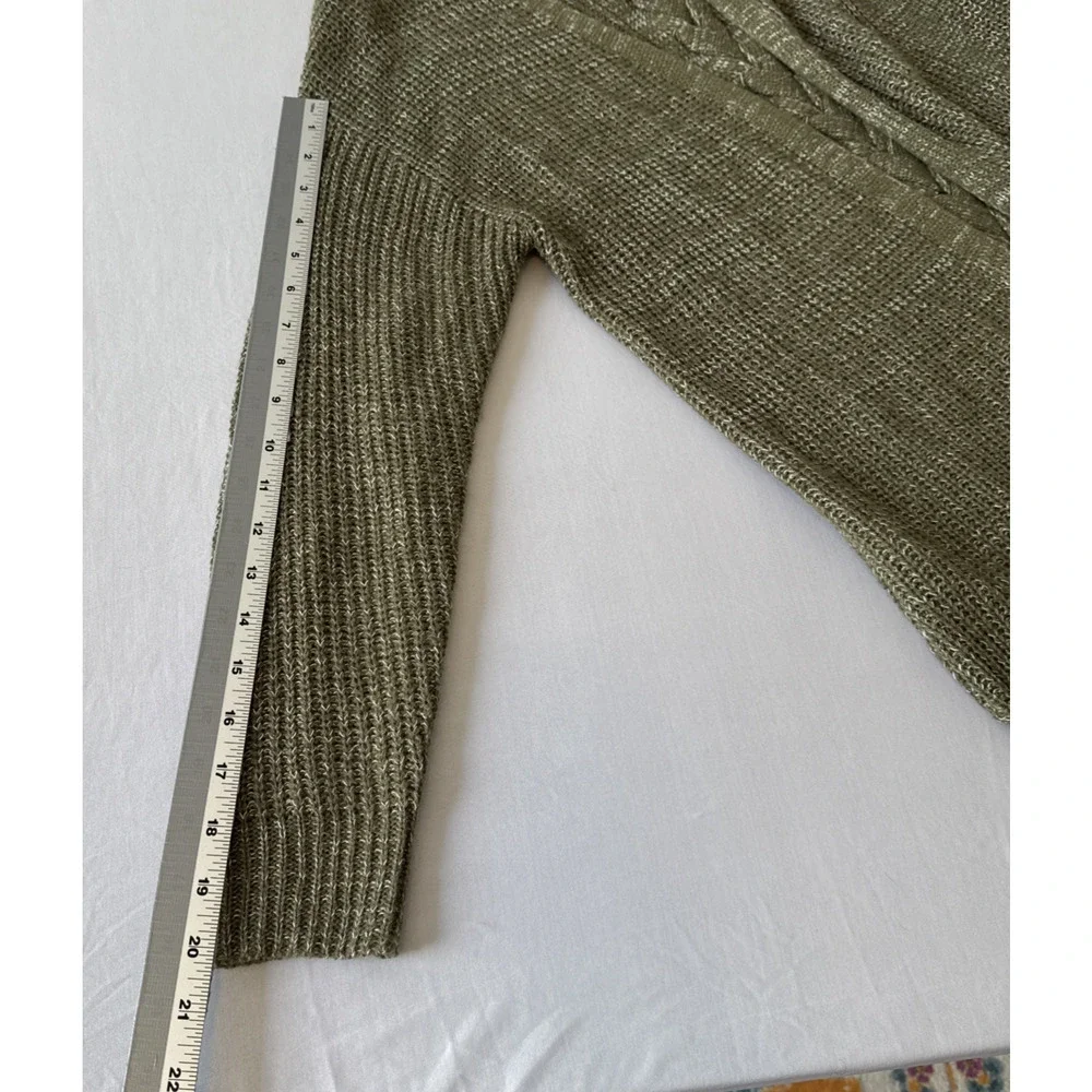 Love Ellie Women's M Boho Lace Up Back Open Front Knit Cardigan Comfy Fall Olive